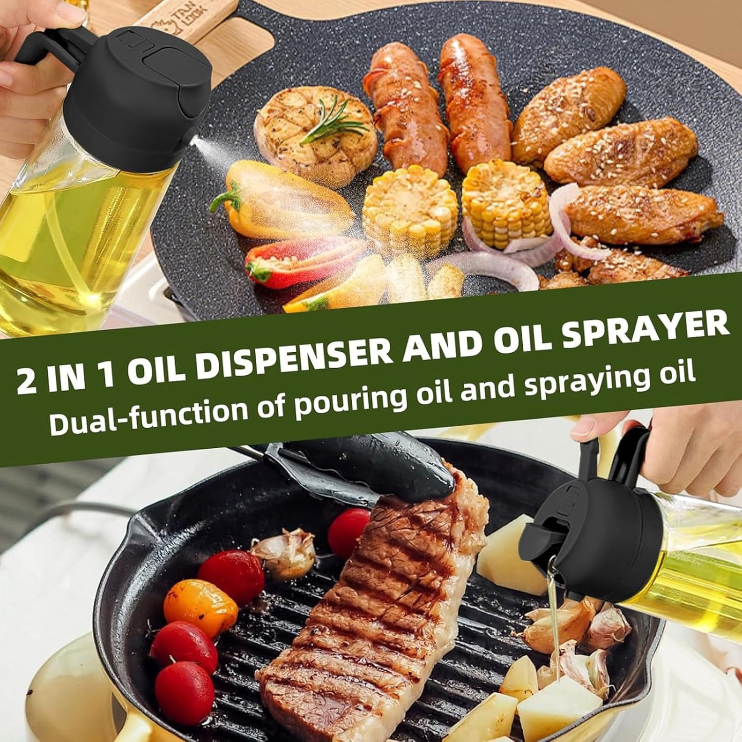 Premium Glass Oil Dispenser Bottle with Automatic Flip Lid – Leakproof Kitchen Oil Pourer