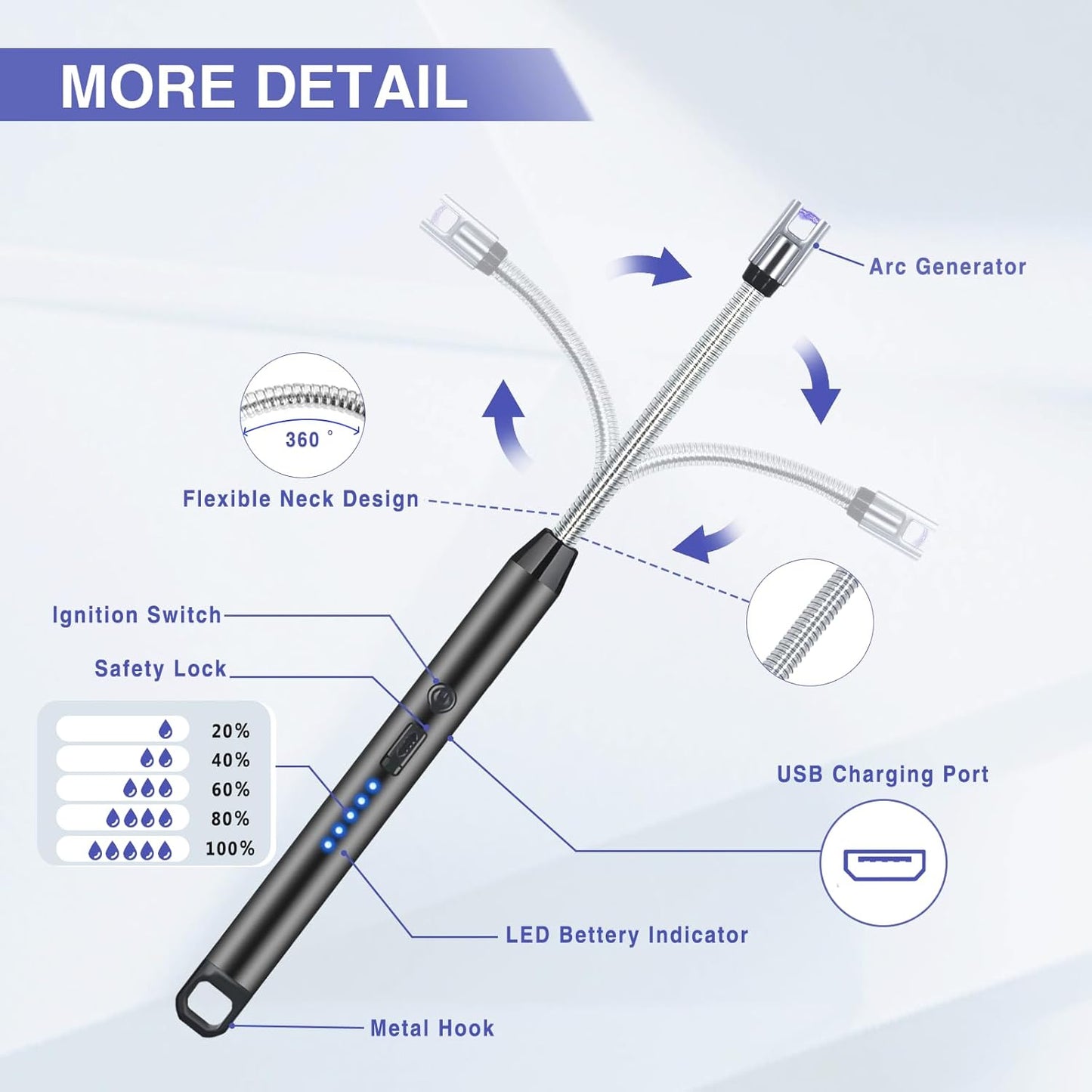 Rechargeable Electric Plasma Lighter – USB Flexible Neck Windproof Candle & Kitchen Lighter