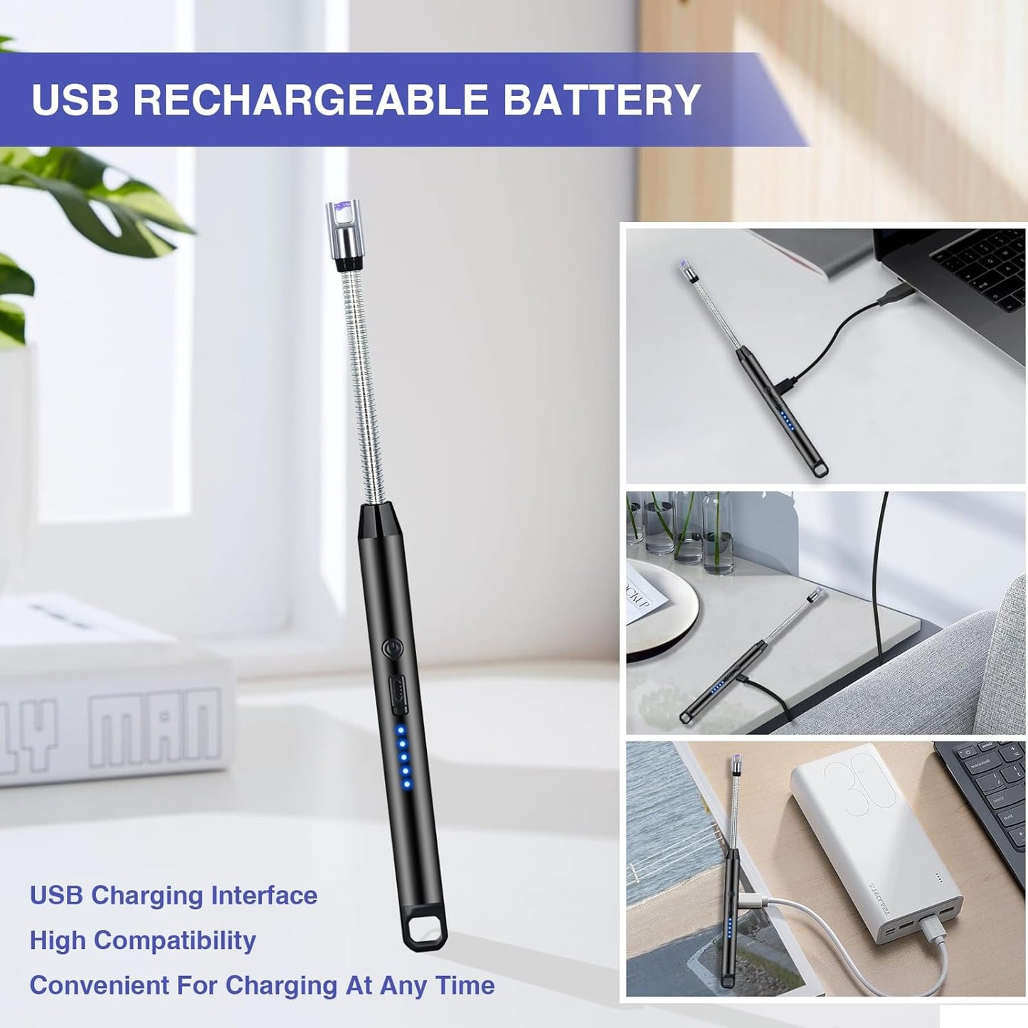 Rechargeable Electric Plasma Lighter – USB Flexible Neck Windproof Candle & Kitchen Lighter
