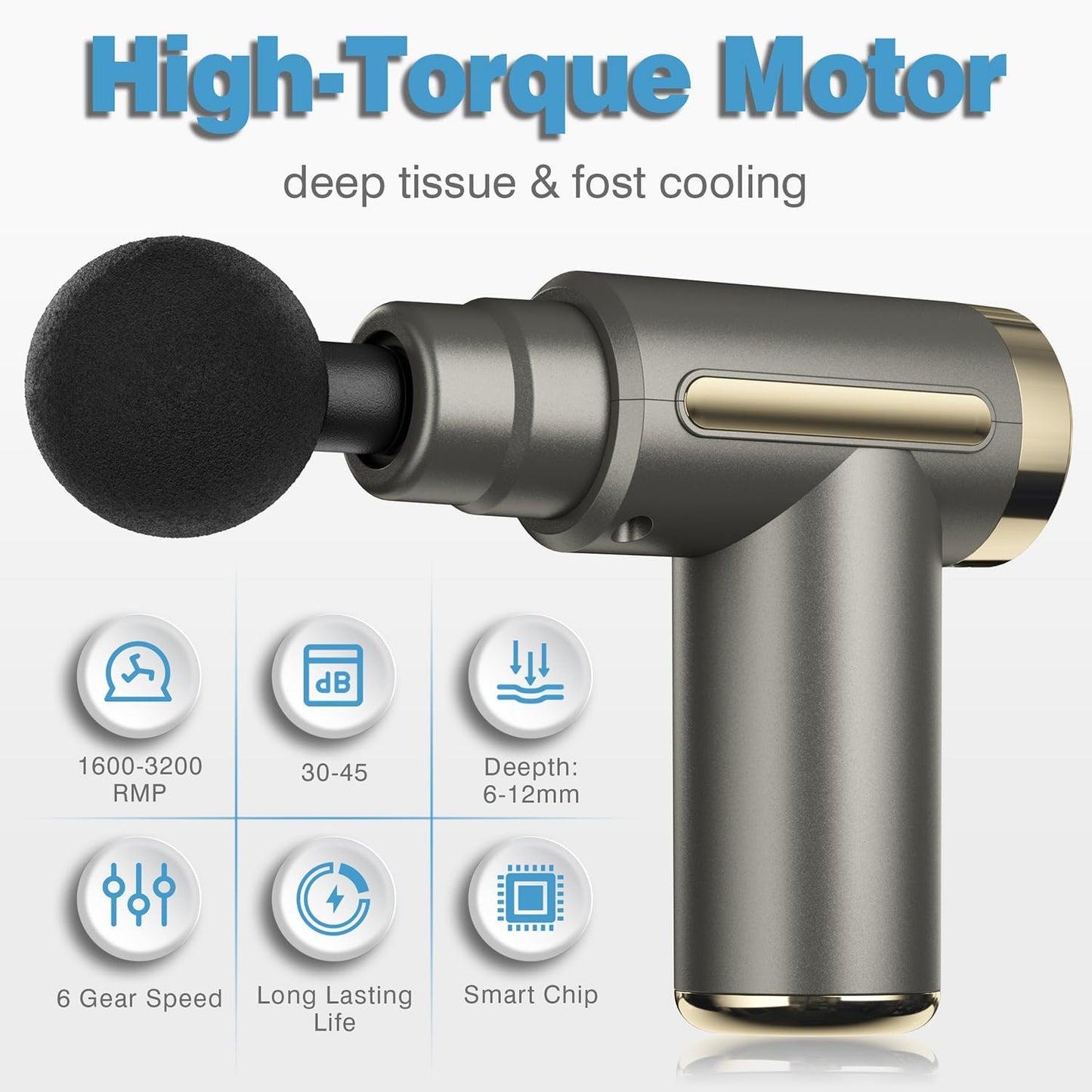 Portable Deep Tissue Massage Gun – Rechargeable Muscle Recovery Fascia Gun with 4 Massage Heads