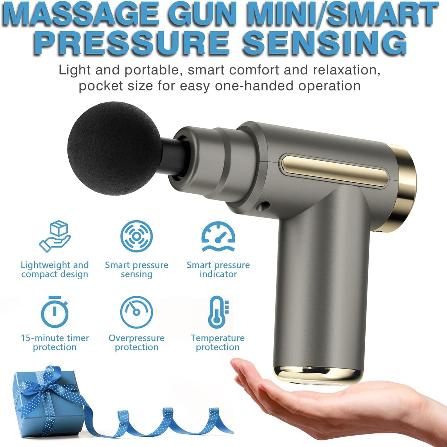 Portable Deep Tissue Massage Gun – Rechargeable Muscle Recovery Fascia Gun with 4 Massage Heads