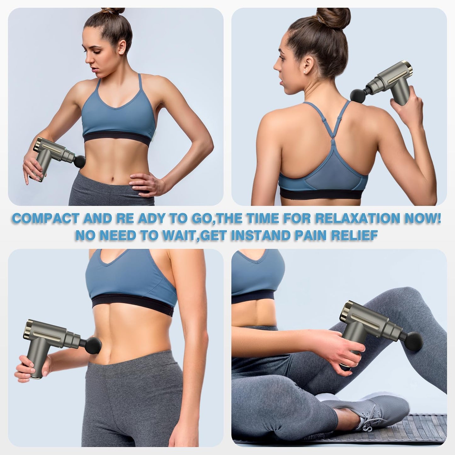 Portable Deep Tissue Massage Gun – Rechargeable Muscle Recovery Fascia Gun with 4 Massage Heads