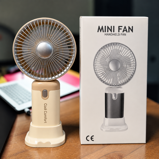 Mini Handheld Fan with Stand |3 Speed Levels | USB Rechargeable | Portable Personal Cooling